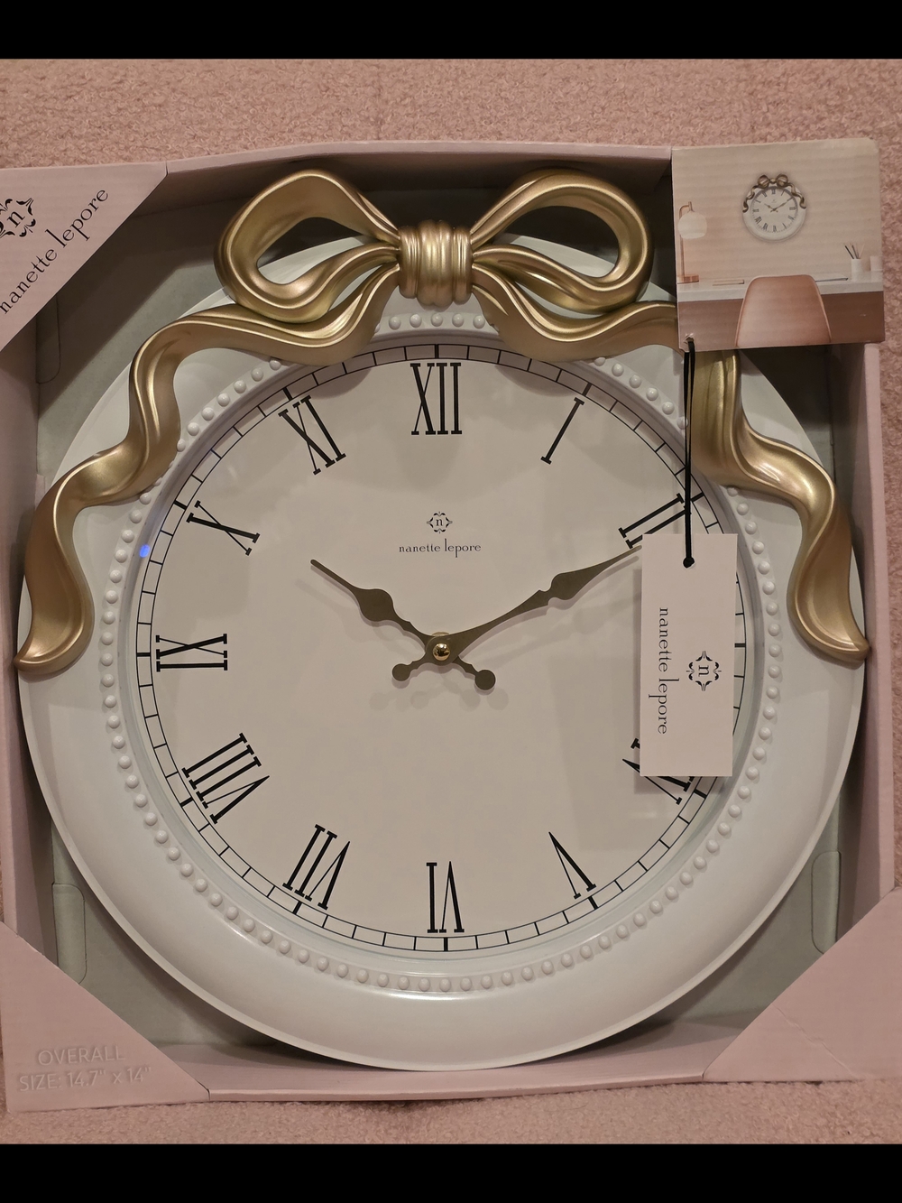 Nanette Lepore White and Gold Ribbon Accent Wall Clock